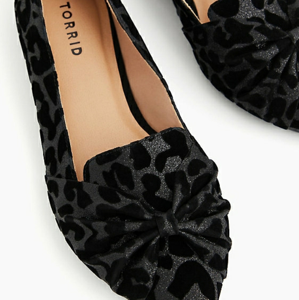 Torrid Grey Shimmer Leopard Velvet Bow Loafer
